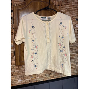 Vintage 90’s Shenanigans P Embroidered Floral Cottage Women's Cotton Top Sz PM
